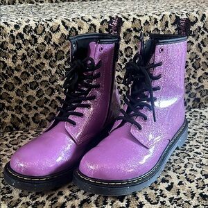 Dr Marten Big Kid Size 5M Purple Glitter Combat Boots